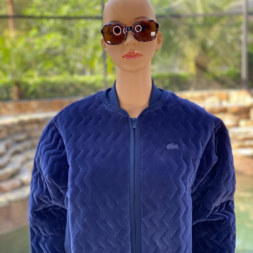 LACOSTE CHEVRON-STITCH VELOUR VARSITY JACKET